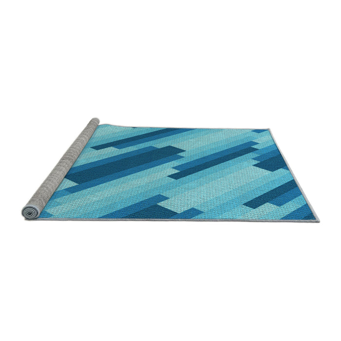 Sideview of Machine Washable Transitional Neon Blue Rug, wshpat1036lblu
