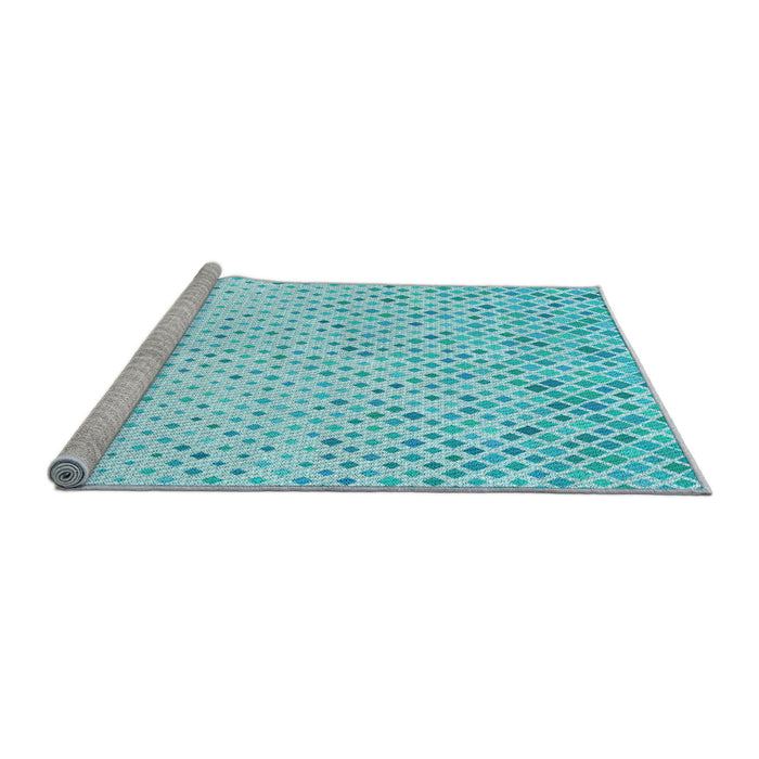 Sideview of Machine Washable Transitional Diamond Blue Rug, wshpat1042lblu