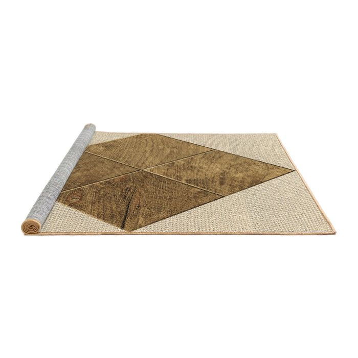 Sideview of Machine Washable Transitional Khaki Gold Rug, wshpat1047brn
