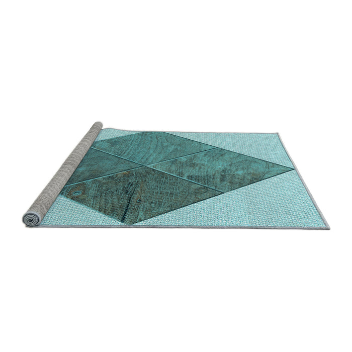 Sideview of Machine Washable Transitional Deep-Sea Green Rug, wshpat1047lblu