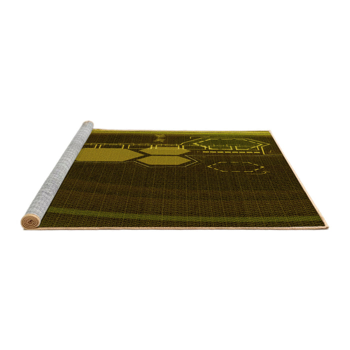 Sideview of Machine Washable Transitional Dark Yellow Green Rug, wshpat1056yw