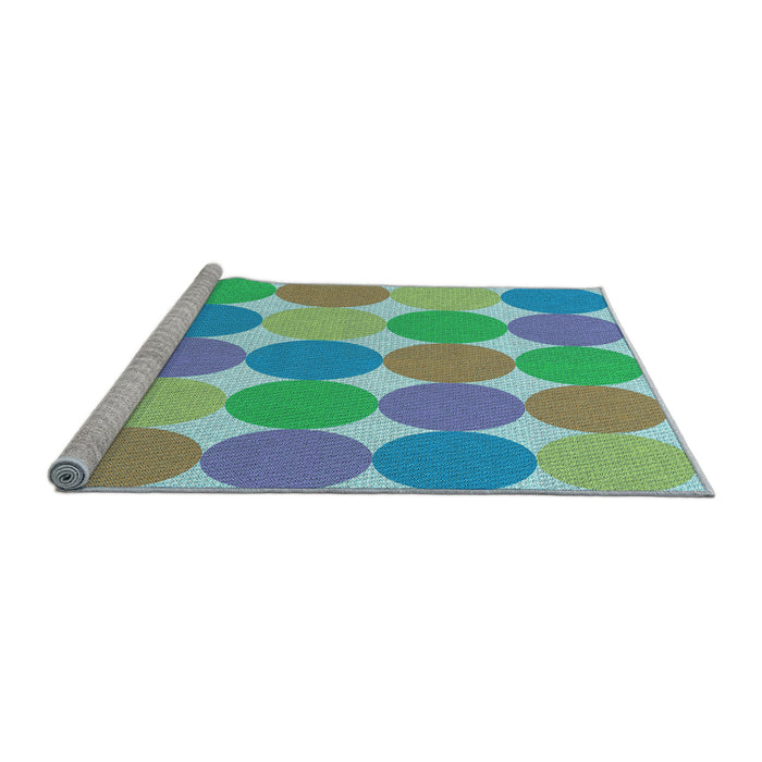 Sideview of Machine Washable Transitional Green Rug, wshpat1065lblu
