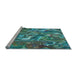 Sideview of Machine Washable Transitional Deep-Sea Green Rug, wshpat107lblu