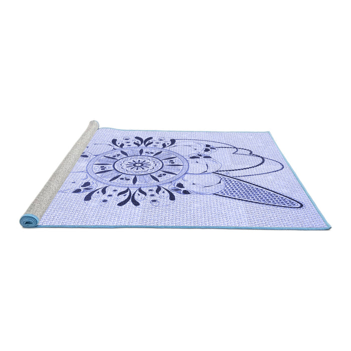 Sideview of Machine Washable Transitional Lavender Blue Rug, wshpat1074blu