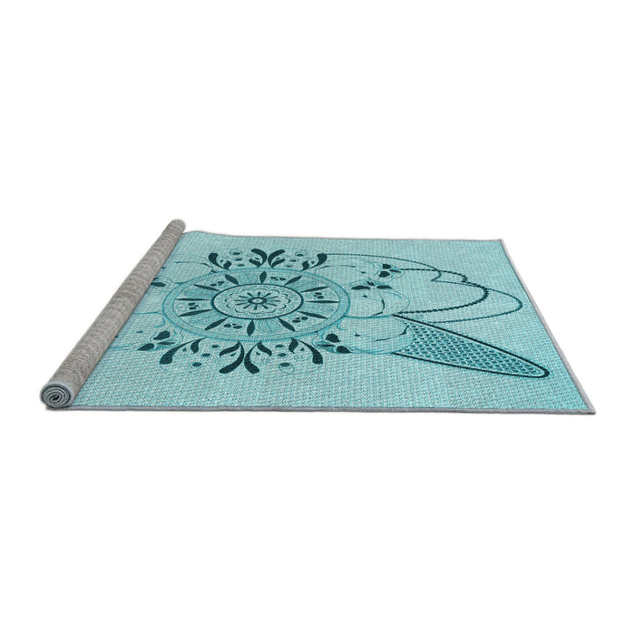 Sideview of Machine Washable Transitional Electric Blue Rug, wshpat1074lblu