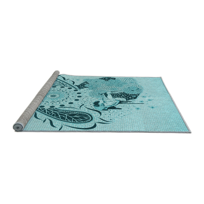 Sideview of Machine Washable Transitional Electric Blue Rug, wshpat1075lblu