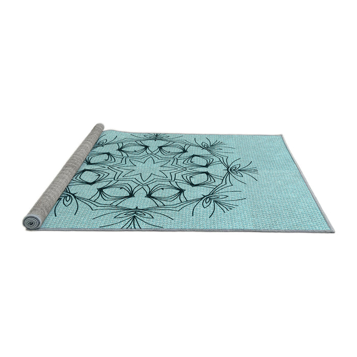 Sideview of Machine Washable Transitional Electric Blue Rug, wshpat1078lblu