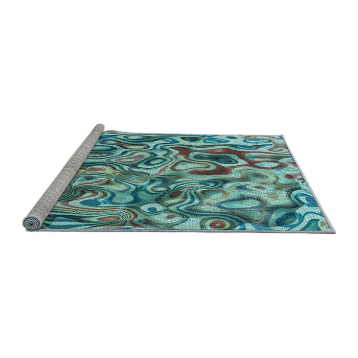 Sideview of Machine Washable Transitional Greenish Blue Green Rug, wshpat108lblu