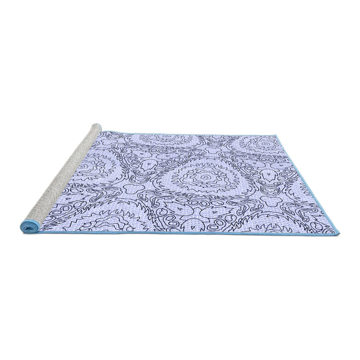 Sideview of Machine Washable Transitional Lavender Blue Rug, wshpat1082blu