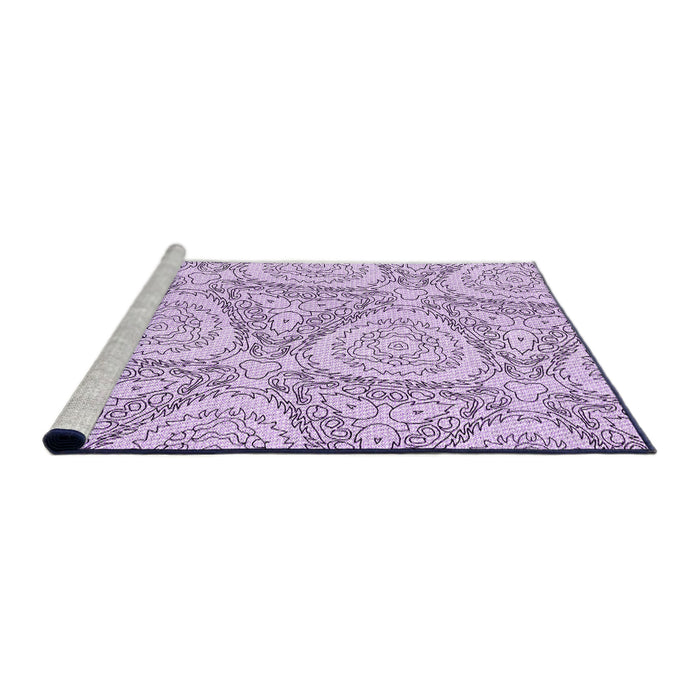 Sideview of Machine Washable Transitional Purple Flower Purple Rug, wshpat1082pur