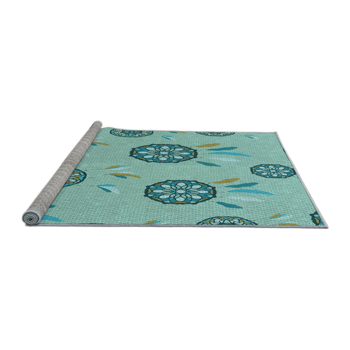 Sideview of Machine Washable Transitional Seafoam Green Rug, wshpat1084lblu