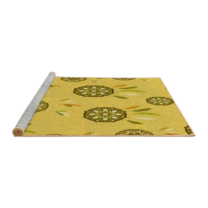 Sideview of Machine Washable Transitional Yellow Rug, wshpat1084yw