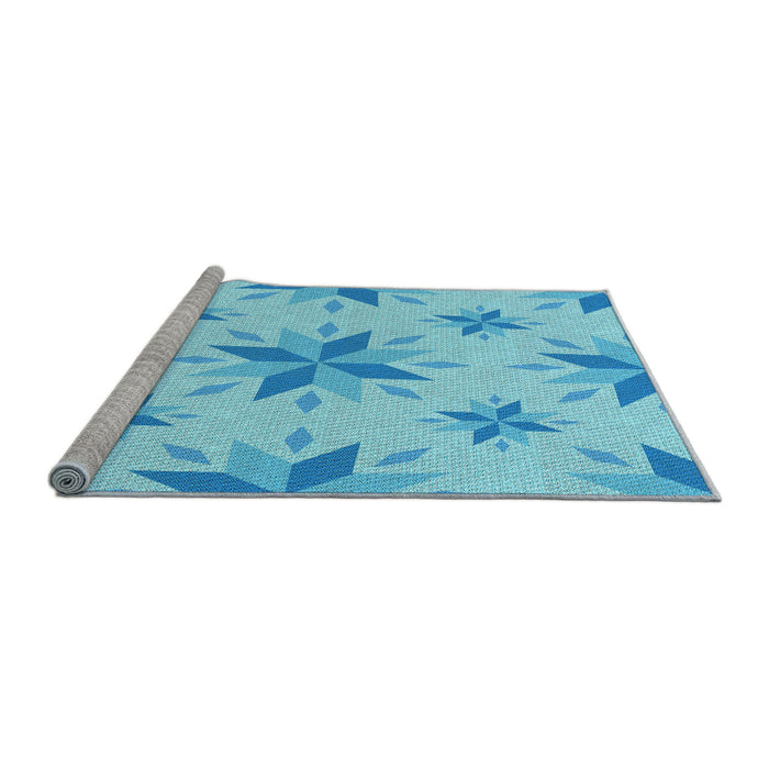 Sideview of Machine Washable Transitional Deep Sky Blue Rug, wshpat1087lblu