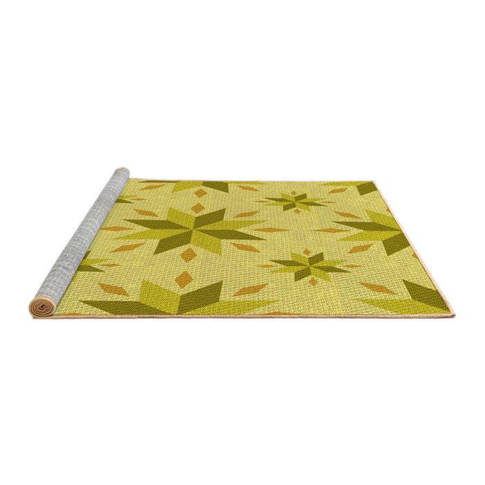 Sideview of Machine Washable Transitional Yellow Rug, wshpat1087yw