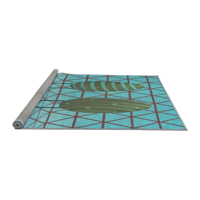 Sideview of Machine Washable Transitional Bright Turquoise Blue Rug, wshpat1088lblu