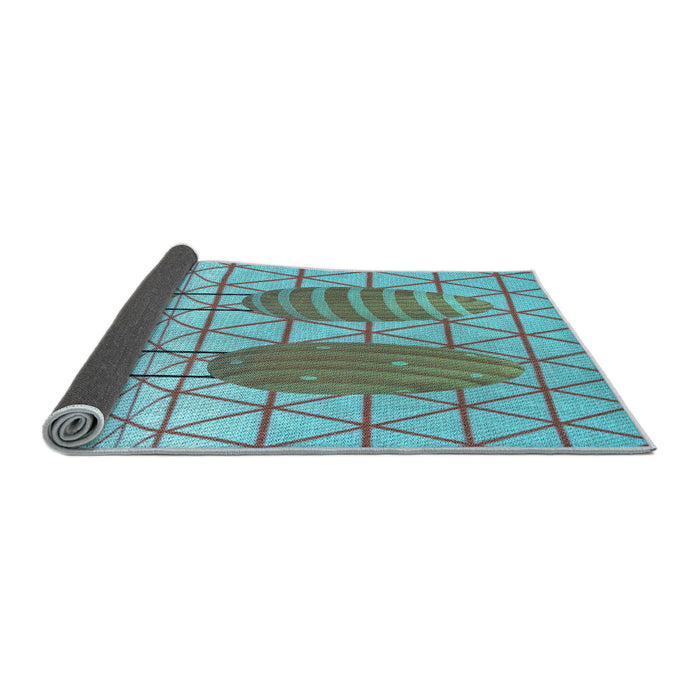Thickness of Patterned Bright Turquoise Blue Rug, pat1088lblu