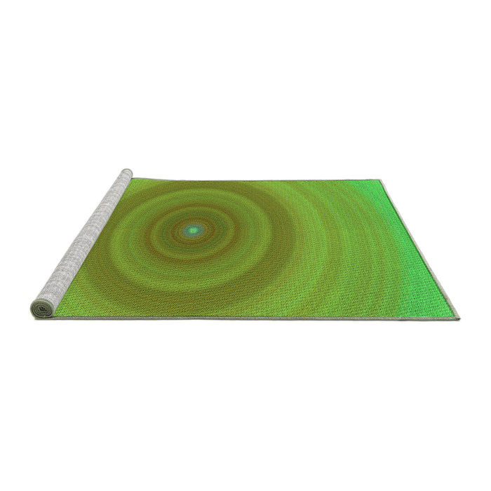 Sideview of Machine Washable Transitional Green Rug, wshpat1089grn