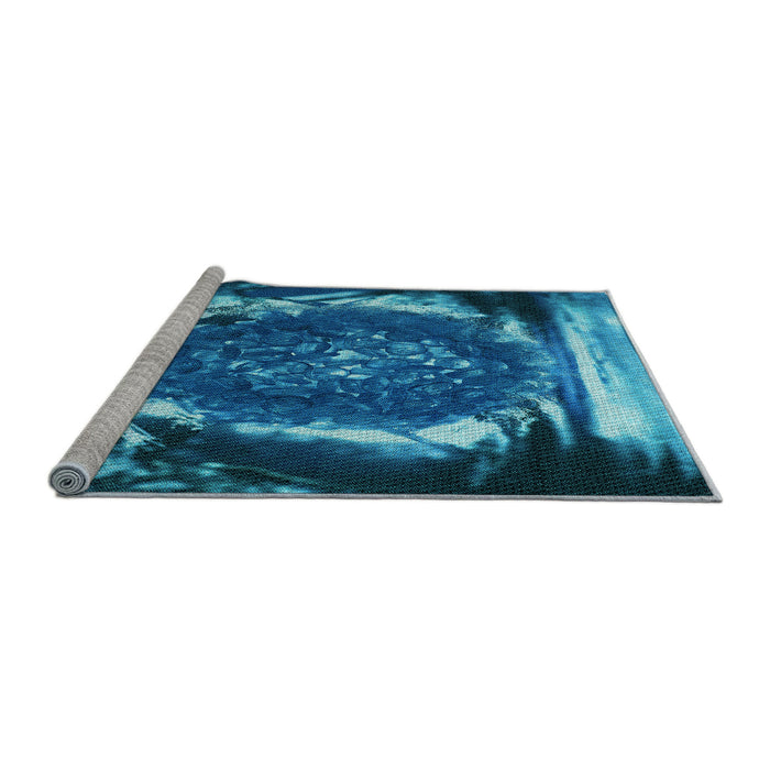 Sideview of Machine Washable Transitional Deep Sky Blue Rug, wshpat109lblu
