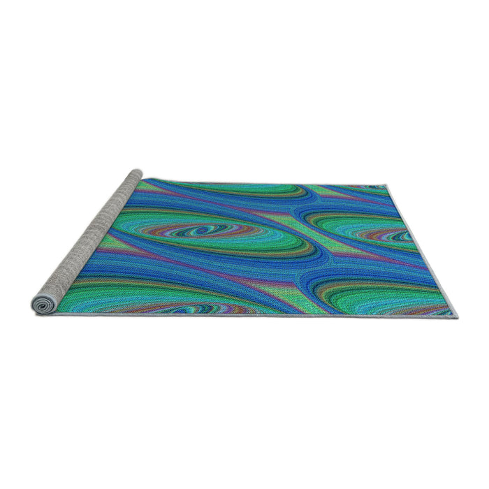 Sideview of Machine Washable Transitional Dark Turquoise Green Rug, wshpat1090lblu