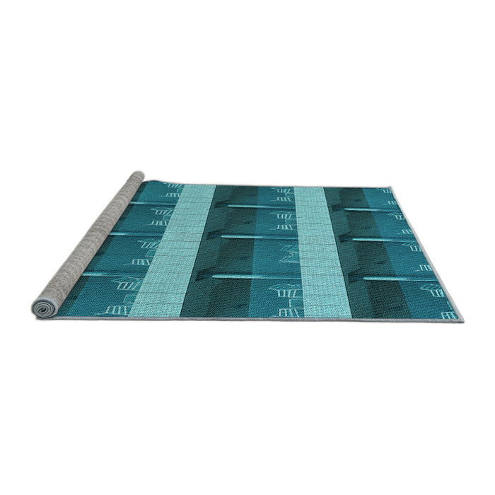 Sideview of Machine Washable Transitional Teal Green Rug, wshpat1099lblu