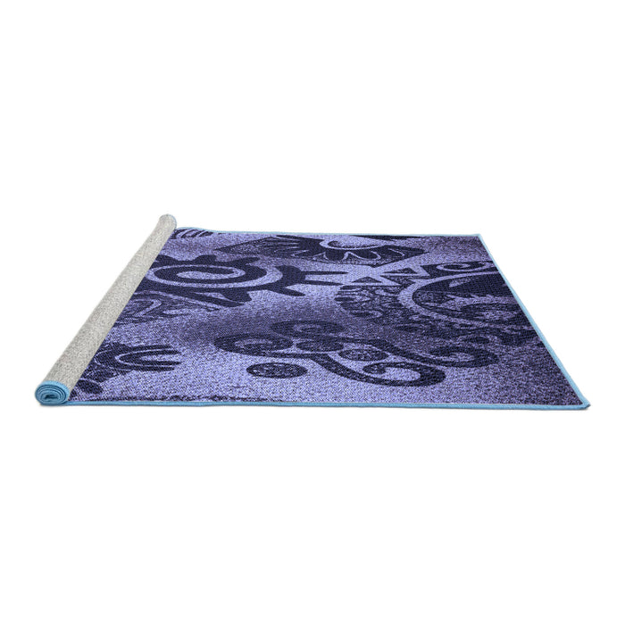 Sideview of Machine Washable Transitional Blue Rug, wshpat1100blu