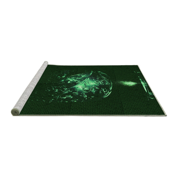 Sideview of Machine Washable Transitional Deep Emerald Green Rug, wshpat111grn