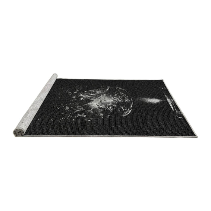 Sideview of Machine Washable Transitional Black Rug, wshpat111gry