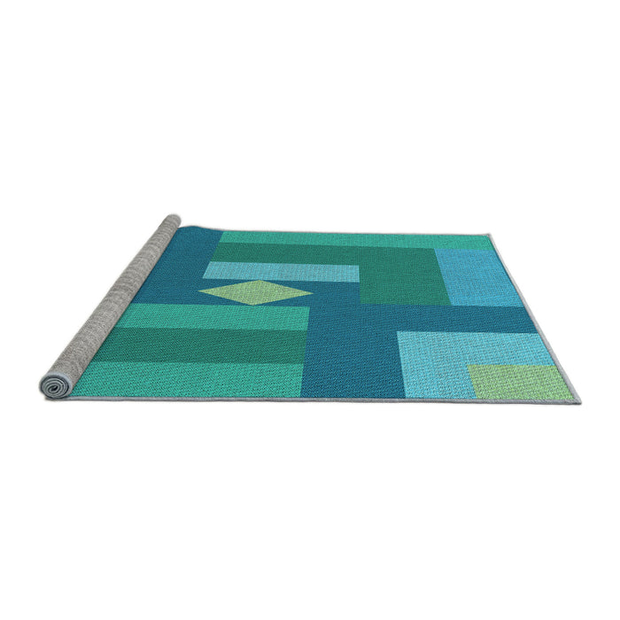 Sideview of Machine Washable Transitional Bright Turquoise Blue Rug, wshpat1131lblu