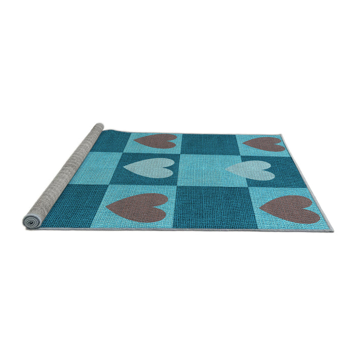 Sideview of Machine Washable Transitional Bright Turquoise Blue Rug, wshpat1138lblu