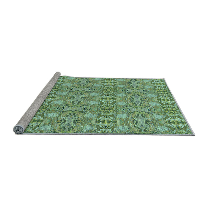 Sideview of Machine Washable Transitional Green Rug, wshpat1149lblu