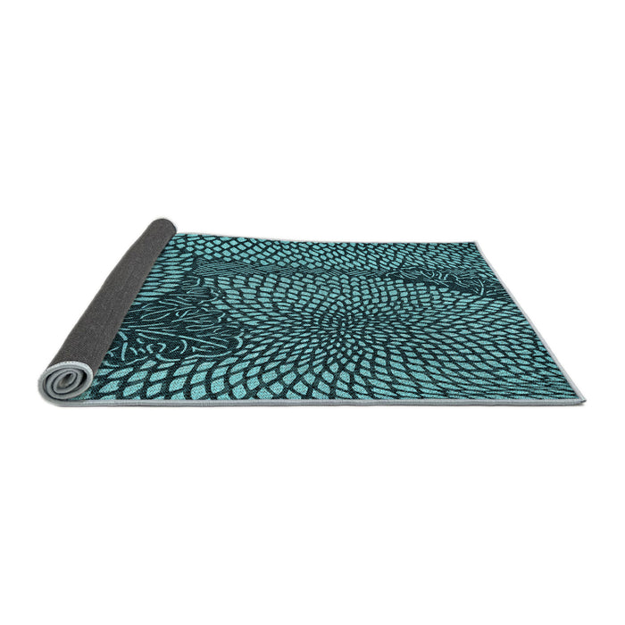 Thickness of Patterned Deep Teal Green Rug, pat1154lblu