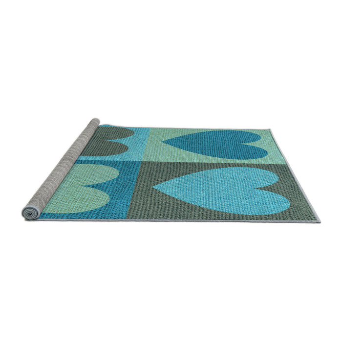 Sideview of Machine Washable Transitional Deep-Sea Green Rug, wshpat1161lblu