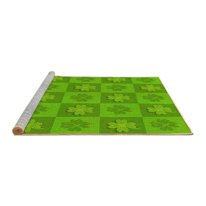 Sideview of Machine Washable Transitional Bright Green Rug, wshpat1174yw