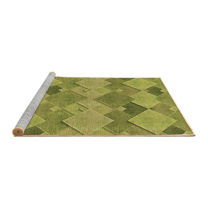 Sideview of Machine Washable Transitional Green Rug, wshpat1182brn
