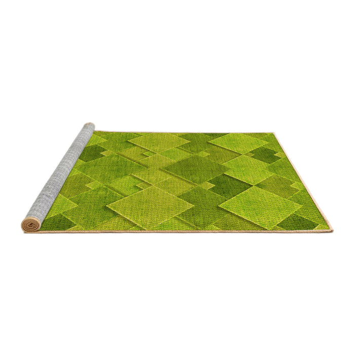 Sideview of Machine Washable Transitional Green Rug, wshpat1182yw
