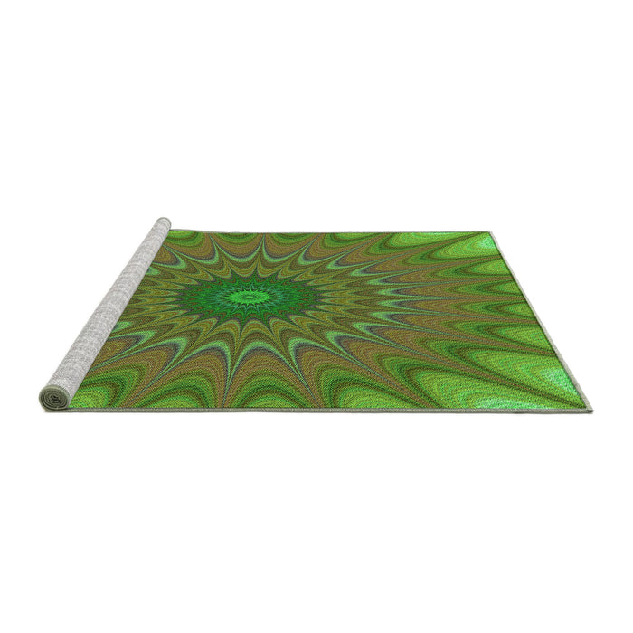 Sideview of Machine Washable Transitional Green Rug, wshpat121grn