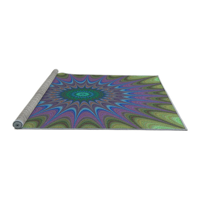 Sideview of Machine Washable Transitional Green Rug, wshpat121lblu