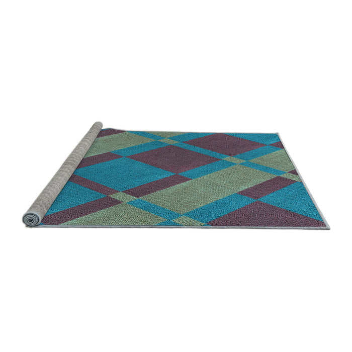 Sideview of Machine Washable Transitional Macaw Blue Green Rug, wshpat1211lblu