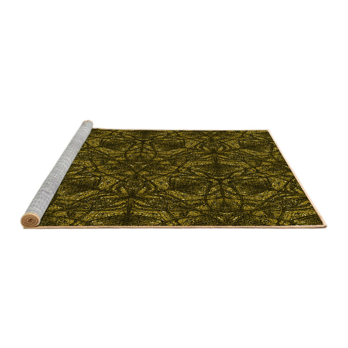 Sideview of Machine Washable Transitional Dark Yellow Green Rug, wshpat1218yw