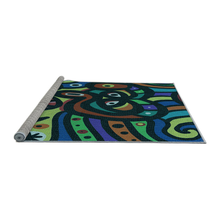 Sideview of Machine Washable Transitional Charcoal Black Rug, wshpat1231lblu