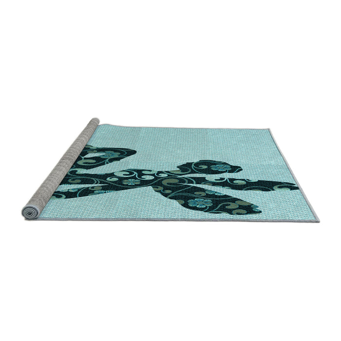 Sideview of Machine Washable Transitional Deep-Sea Green Rug, wshpat1232lblu