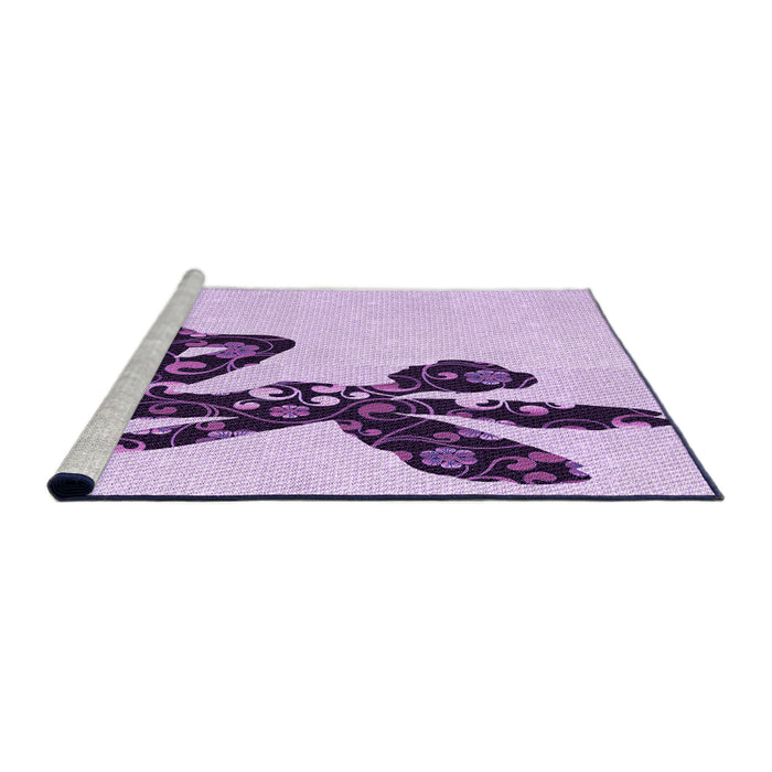 Sideview of Machine Washable Transitional Purple Flower Purple Rug, wshpat1232pur