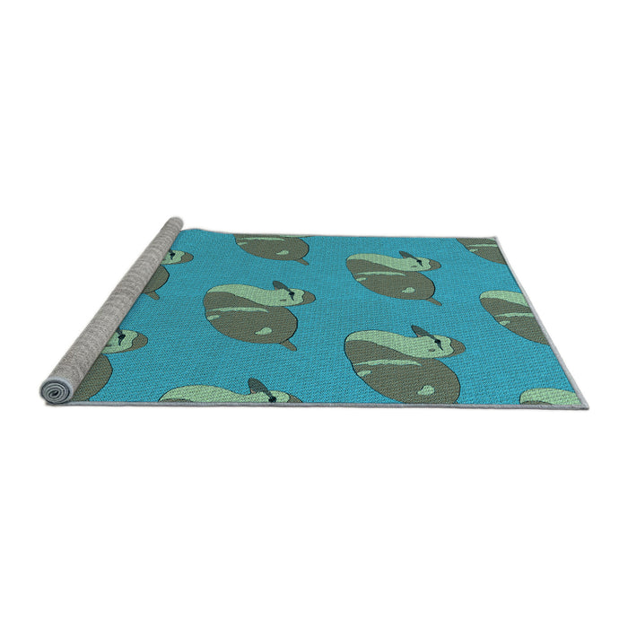 Sideview of Machine Washable Transitional Deep-Sea Green Rug, wshpat1233lblu