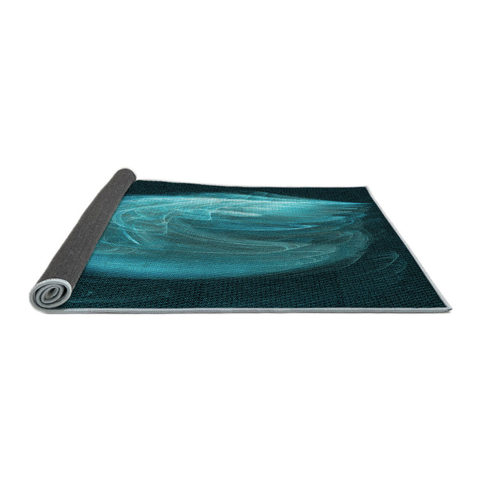 Thickness of Patterned Dark Turquoise Green Rug, pat1234lblu