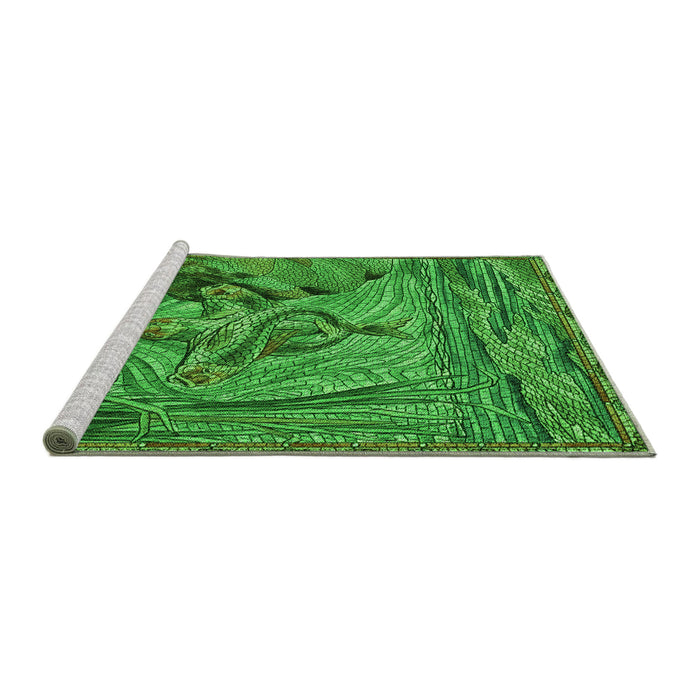 Sideview of Machine Washable Transitional Deep Emerald Green Rug, wshpat1239grn
