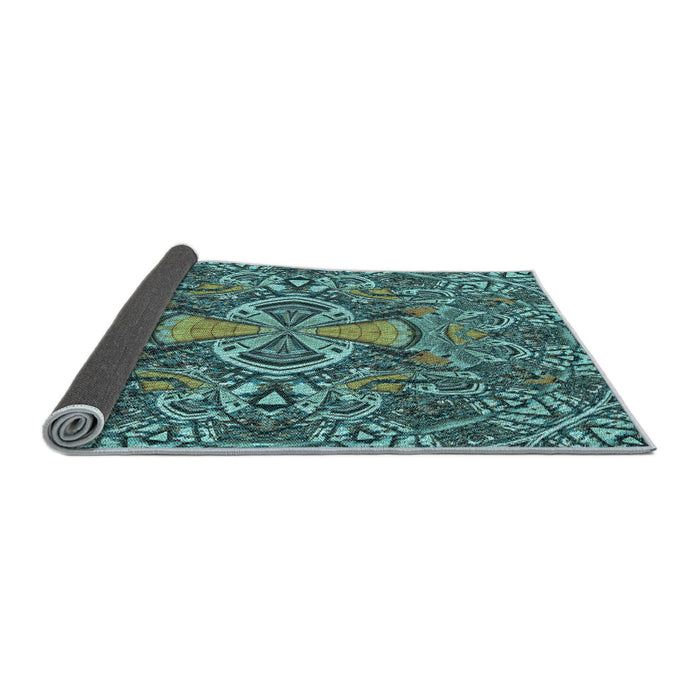 Thickness of Patterned Dark Blue Grey Blue Rug, pat124lblu
