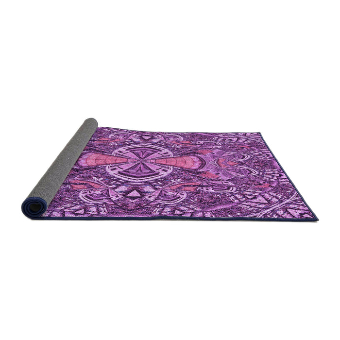 Thickness of Patterned Dark Magenta Purple Rug, pat124pur