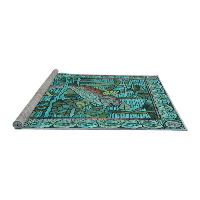 Sideview of Machine Washable Transitional Turquoise Green Rug, wshpat1240lblu