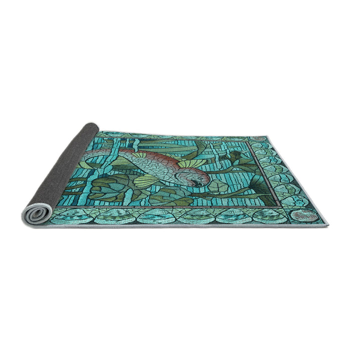 Thickness of Patterned Turquoise Green Rug, pat1240lblu