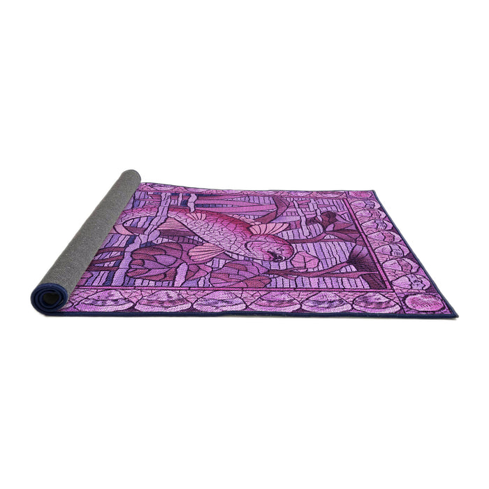 Thickness of Patterned Dark Magenta Purple Rug, pat1240pur